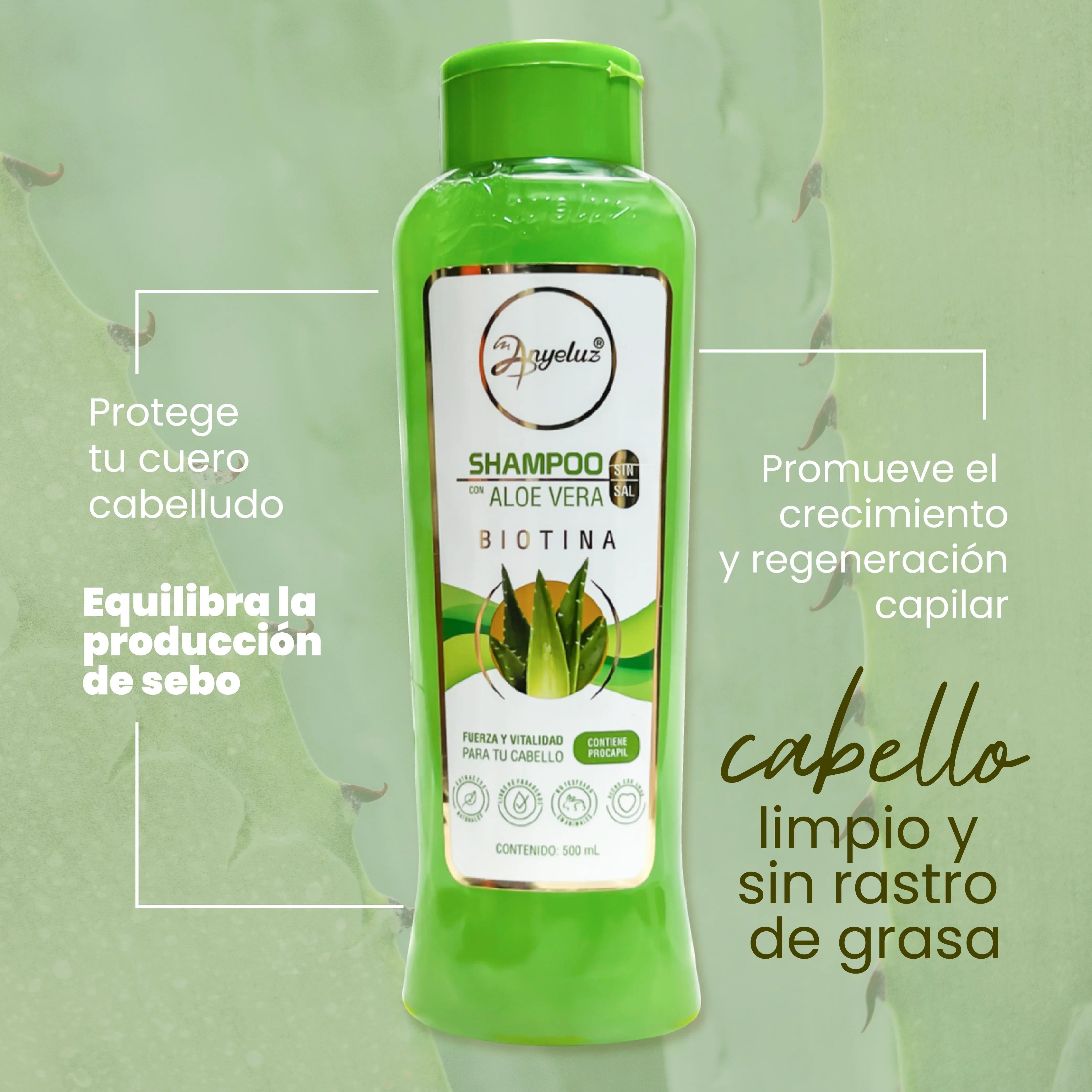 Shampoo Hidratante de Aloe Vera Anyeluz 500 ml